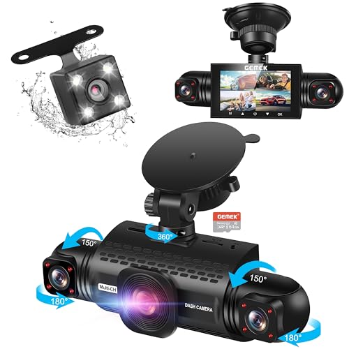 4 Channel Dash Cam 360° View, GEMEK 1080P Front and Rear Inside, Left Right Dash Camera for Cars, 8...
