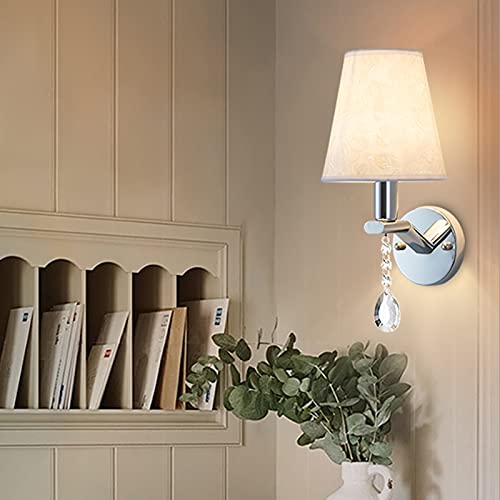 Aplique de pared clásico con pantalla de tela blanca y base E27 para dormitorio 5