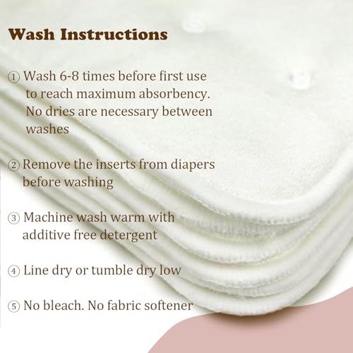 Image of Mama Koala 4-Layer Natural and Microfiber Cloth Diaper Inserts, Adjustable and Reusable for Any Baby Cloth Diaper(6 Pack)