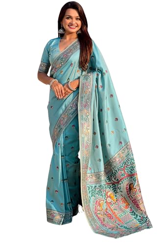Image of SGF11 Women's Kanjivaram Pure Soft Silk Saree With Unstitched Blouse Piece
