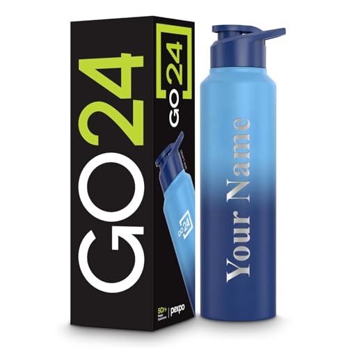Image of Go24 pexpo Customisable Water Bottle 1 ltr Stainless Steel Sports /Fridge Bottle with Sipper Cap | 1-Year Warranty | Single Wall | For Home, Office, Gym, Travelling | Craft Pro 950ml | Blue-Denim Blue