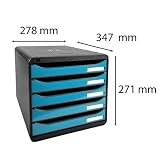 Exacompta 3097282D Premium organizer Premium Big Box Iderama 5 szuflad o dużej pojemności pojemnik na dokumenty A4+ dla większej ilości miejsca na biurku szafka czarna| turkusowa