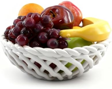 Ceramic Fruit Bowl with Holes for Kitchen Counter - 9.6" Large Wo...