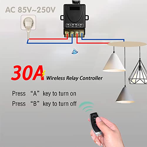 DieseRC 433Mhz Wireless Remote Control Switch AC 110V 120V 240V 220V 30A Relay Receiver with 2 Transmitters for Light Water Pump Household Appliances Farm Irrigation and Electrical Equipment