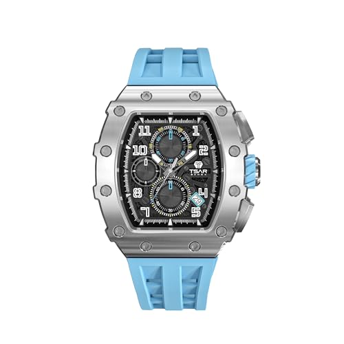 Image of TSAR BOMBA Mens Luxury Watch Watches for Men 50M Waterproof Japanese Quartz Movement Tonneau Stainless Steel Case Sapphire Glass with Chronograph Date Function Cool Unique Fashion Gift