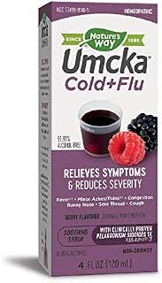 Nature's Way Umcka Cold+Flu Multi-Action Non-Drowsy Relief, Fructose-Free Syrup, 99.95% Alcohol Free, Berry