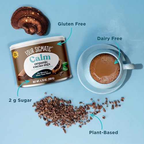 Four Sigmatic Mushroom Hot Cacao Mix with Reishi | Organic Reishi Mushroom with Cacao Powder | Stress Relief & Sleep Support | Vegan, Gluten-Free & Dairy-Free | 30 Serving Can