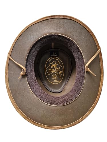 Hazy Blue Real Leather Australian Western Cowboy Style Crazy Horse Bush Hat for Men Women Lightweight Handcrafted Western Shapeable Wide Brim Durable Cowgirl Hat - Image 5