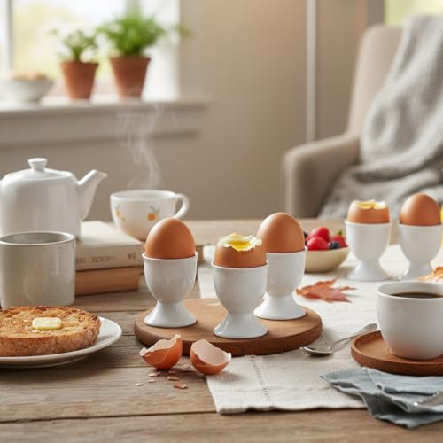 com-four® 6X Eierbecher aus Keramik - weiße Eierhalter für Tisch und Küche - spülmaschinengeeignet und mikrowellengeeignet - Klassische Eierbecher für Frühstück (6 Stück - Classic)