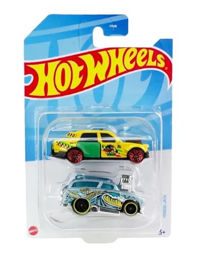 Image of Hot Wheels 2 Cars Pack Time Attaxi and Surf N Turn Die-Cast Vehicle by Small CLAP for 3 Years & Above (YellowGrey)