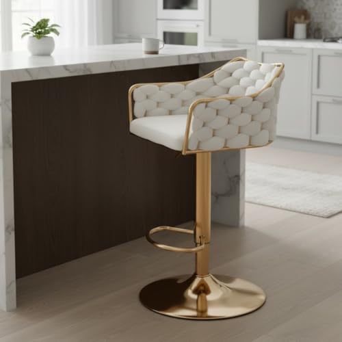 Image of Creative Modern Counter Height Stool with Padded Seat, Swivel & Footrest | Elegant Bar Chair for Kitchen, Dining & Home Bar (Pack of 1) (White)