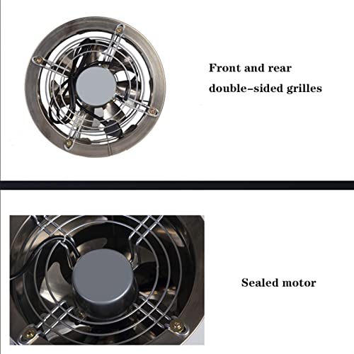 Ventilador de extracción cilíndrico de acero inoxidable, potente ventilador para cocina, doble lado con rejilla protectora, ventilador empotrado de un solo lado de 11 pulgadas miniatura 3