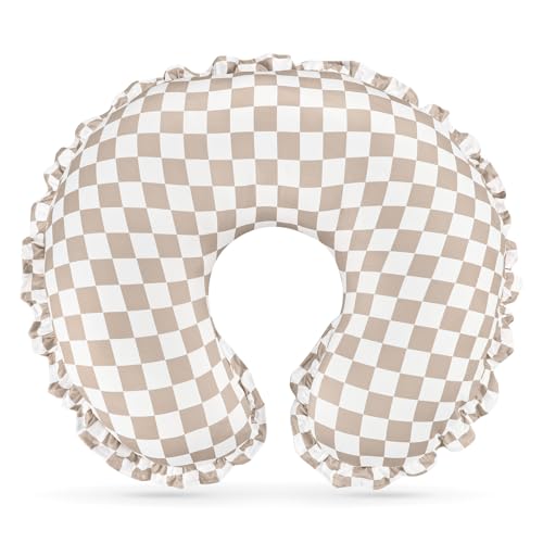 Image of DILIMI Nursing Pillow Cover, Removable Ruffled Pillowcase for Breastfeeding Pillows, Ultra Soft Comfortable Slipcover for Baby Girl and Boy, Coffee Gingham