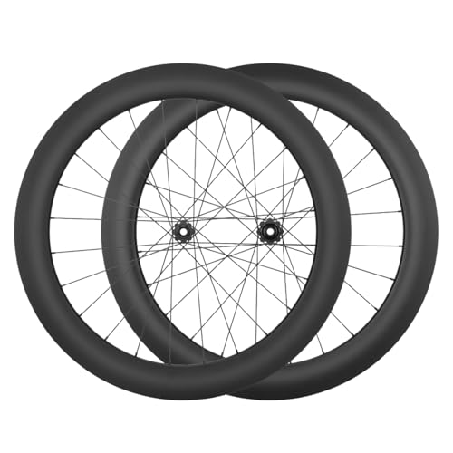 HZXQCVB 700C Fibre De Carbone Roues De Vélo De Route Axe Traversant Roues Avant Et Arrière Verrouillage Central Frein À Disque Moyeux 24H pour Cassette 8/9/10/11/12 Vitesses(65MM)