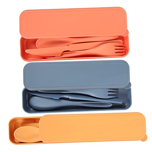 Toddmomy 3 Sets Travel Cutlery Set with Case Wheat Straw Utensil Kit for Lunch Camping School and Picnics Reusable Fork Spoon and Cutter and Travel Tableware