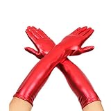 DreamHigh Women's 17" Long Satin Cosplay Finger Gloves Red