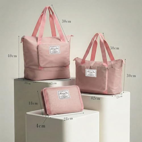 Image of CLAPONE 41 Litre Expandable Nylon Travel Bags for Women /Duffle Bags for Women Luggage /Foldable Vanity Travelling Handbags /Waterproof Hand Bag for Ladies Personal Items (Duffle Bag Pink)