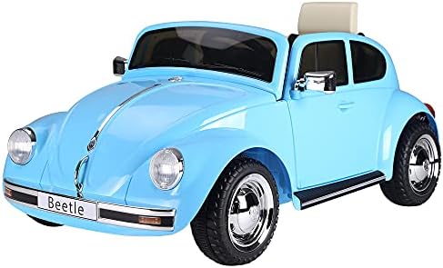 Aosom Licensed Volkswagen Beetle Electric Kids Ride-On Car 6V Battery Powered Toy with Remote Control Music Horn Lights MP3 for 3-6 Years Old Blue