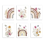 YIMEHDAN Watercolor Wildflower with Rainbow Wall Art Print - Natural Meadow with Butterfly Canvas Pr