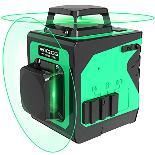 Laser Level Self Leveling,Wokeline 2 x 360Â° Green Cross Line Laser Level,360Â° Green Beam Dual Plane 8 Lines Rotary Lazer Levels,Include Flexible Magnetic Base,Battery
