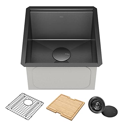 KRAUS Kore 17" Undermount Workstation 16 Gauge Stainless Steel Single Bowl Kitchen Bar Sink with Accessories