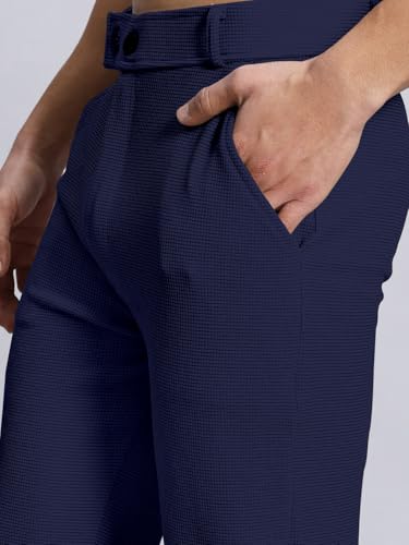 Image of VALLEY Casual Textured Slim Fit Trousers, Side Pockets