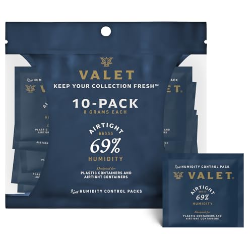 Valet 69% Two-Way Humidity Packs for Travel Containers, 10-Pack, 8g Each, Prevents Leaks and Controls Moisture with Natural Craft Paper Design, Resealable Bag