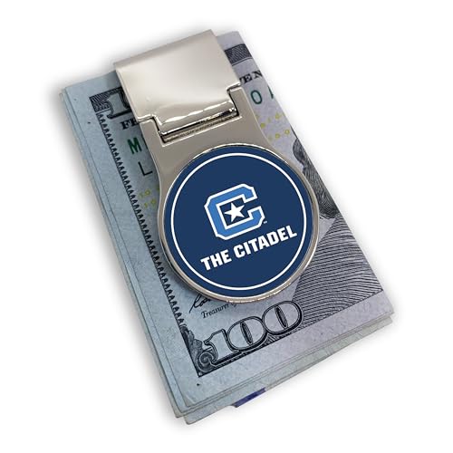 The Citadel Officially Licensed Money Clip - Premium Round Stainless Steel Design, The Military College of South Carolina Students - Durable, Sleek, Slim Front Pocket Carry (The Citadel # 3)2