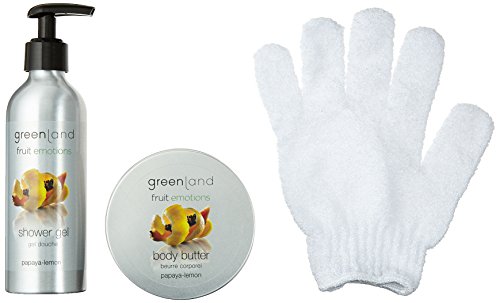 Greenland cadeauset: Scrub glove douchegel 200 ml met pomp & body boter 120 ml, papaya citroen - Image 3