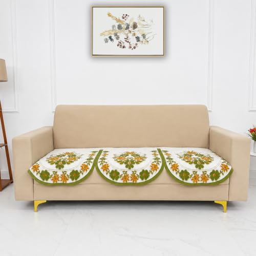 Image of Homerz Premium 'Surya Series' Sofa Cover | Stylish Sofa Protector | Net Fabric | Anti-Stain & Washable Slip Cover Exact Size Antislip (Daisy Green, 7 (3+2+2) Seater, Only Seat Cover)