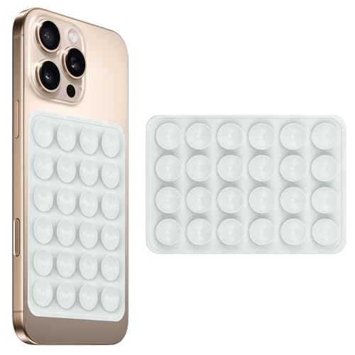 Image of amazon basics Suction Phone Case Anti-Slip Silicone Multipurpose Hands-Free Sticky Pads for Phone Case Mount for Selfies Videos Mirror Shower Car Dashboard - White (1 Piece)