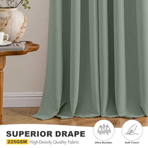 Image of MIULEE Blackout Curtains for Bedroom Living Room 2 Panels, Thermal Insulated Room Darkening Drapes Grommet Noise Reducing Light Blocking Window Treatments 72 Inches Long 40x72 Inch Light Green