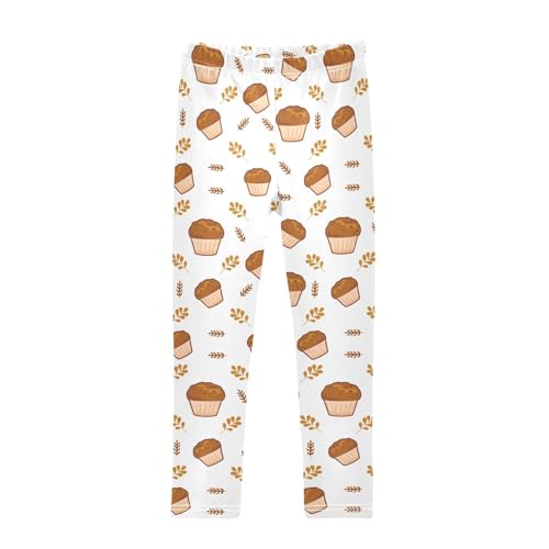 Bakery Treats Cupcakes and Leaves Girls Leggings,Workout Leggings for Girls Toddler Athletic Leggings Size for 3-10T