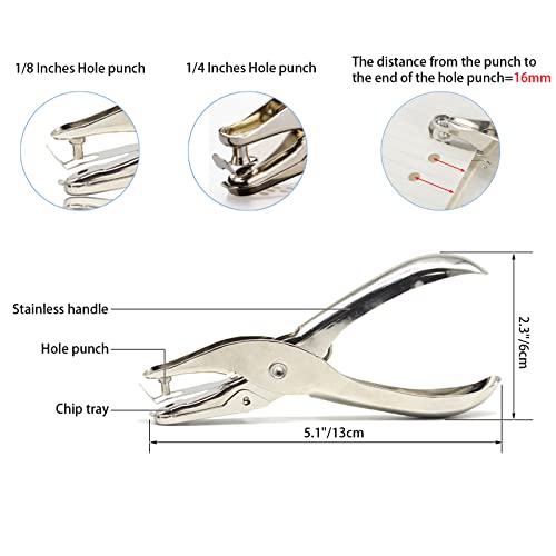 1/4 and 1/8 Inch Small Single Hole Punch, 2 Pack Handheld Circle Shaped Hole Puncher with 8 Sheet Capacity for DIY Craft Paper, Tag & Ticket, Perfect for Home, Office, Back to School Supplies - Image 2