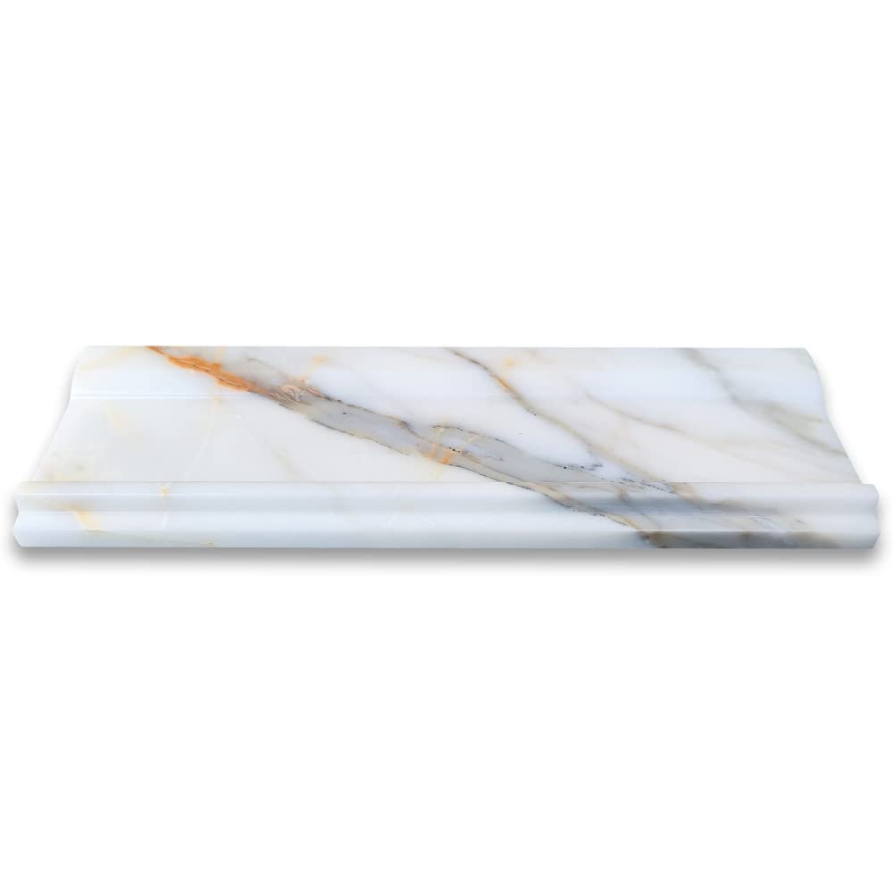 Stone Center Online Calacatta Gold Marble 4x12 Plaza Trim Molding Honed Kitchen Bath Wall Floor Backsplash Shower (1 Piece)