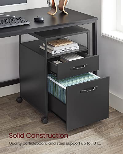 Image of VASAGLE File Cabinet, Mobile Filing Cabinet with Wheels, 2 Drawers, Open Shelf, for A4, Letter Size, Hanging File Folders, Ink Black UOFC071B16