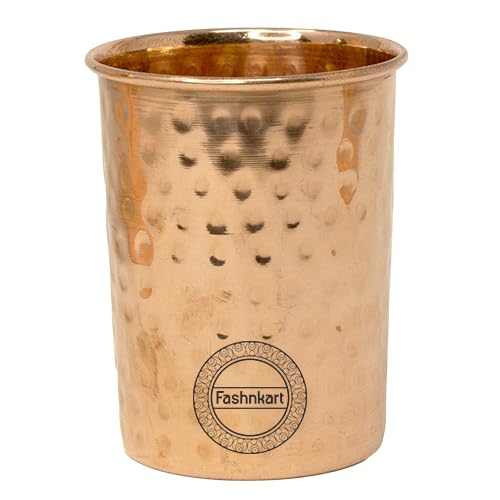 Fashnkart Vasos de cobre puro para beber agua, salud ayurvédica, vasos de cobre puro de 300 ml (martillados)