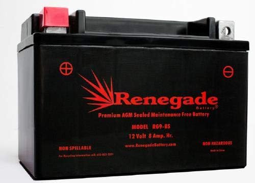 Motorcycle Battery; RG9-BS 200+ CCA's; Fits Kawasaki (2018, 2019, 2020, 2021, 2022, 2023) EX400 Ninja 400 / EX400 Ninja 400 ABS / EX400 Ninja 400 KRT / (2020, 2021, 2022) ER400 Z400 ABS;