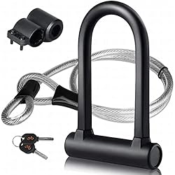 Candados De Bloqueo De Seguridad Candado en U, U Lock DINOKA Candado Bicicleta Alta Seguridad de 16mm con Abrazadera de Soporte + 1200mm de Cable de Acero trenzado flexible.