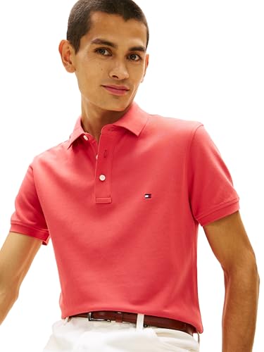 Image of Tommy Hilfiger Men's Short Sleeve Polo Shirts in Slim Fit with Stretch and Organic Pique Cotton