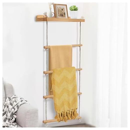 Yunkctuk Toallero Escalera, 4 Niveles Toallero Pared con Estante, Escalera Decorativa Madera para Baño, Dormitorio, Salón, Lavadero (98 * 43 cm)