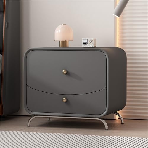 Genérico Mesita de Noche Moderna con Dos cajones, Patas de Metal, revestida de Cuero para Dormitorio y Sala de Estar (Rosa, 35 cm)