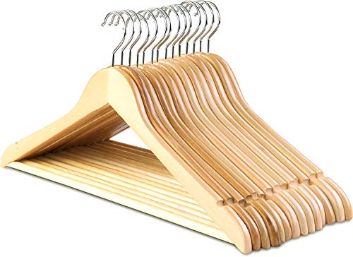 Image of STAR WORK Solid Wooden Hangers With Natural Finish Pack Of 10 Count(Brown)