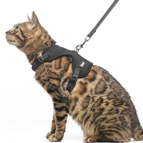 PUPTECK-Cat-Harness-and-Leash-Set-Escape-Proof-Reflective-Adjustable-Soft-Mesh-Kitten-Vest-Harness-for-Walking-Travel-Black-S