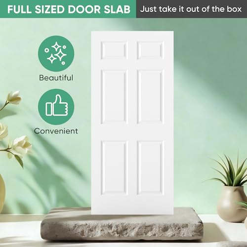 Image of BARNSMITH 36x80 in Raised 6-Panel Textured White Primed Door Slab, Classic Style Paintable Hollow Core Interior Door Panel, for Pocket, Swing, Sliding Door, No Pre-Drilling, Durable and Lightweight