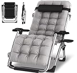 ONKBOITE Sedia a Sdraio Pieghevole da Giardino, Nessuna Installazione, con Supporto per Bevande, Sdraio Relax con Cuscino, Traspirante, per Patio, Giardino, Sedie da Campeggio (Grigio, 77cm)