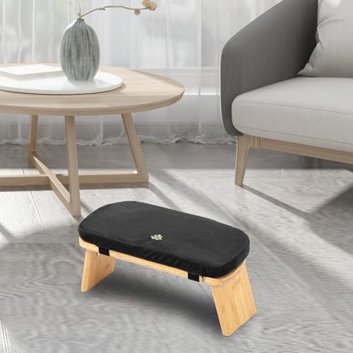 Meditation Bench, Bamboo Meditation Stool, Folding Kneeling Meditation Bench, Seiza Prayer Bench, Prayer Bench with Meditation Cushion, Kneeling Stool (Black) - Image 3