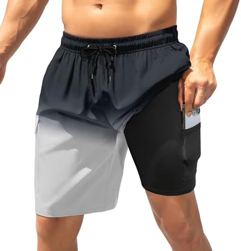 American Trends Mens Swim Trunks with Compression Liner 9 inch Borad Shorts Bathing Suits Quick Dry Swimming Swimwear M-3XL