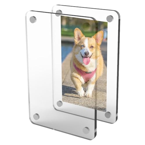 Marco de fotos magnético acrílico, marco transparente para fotos y películas, pantalla magnética para refrigerador, soporte de fotos multiusos de doble cara con pantalla transparente para notas