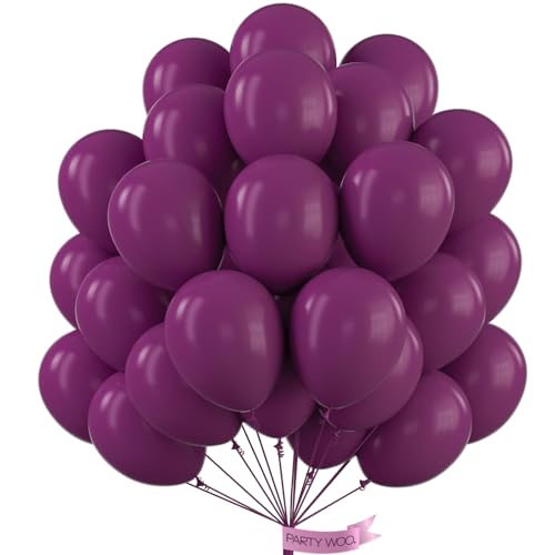 Image of PartyWoo Dark Purple Balloons 100 pcs 10 Inch Dark Magenta Plum Latex Helium Balloons for Graduation Baby Shower Gender Reveal Wedding Butterfly Halloween Birthday Party Decorations Purple-F13